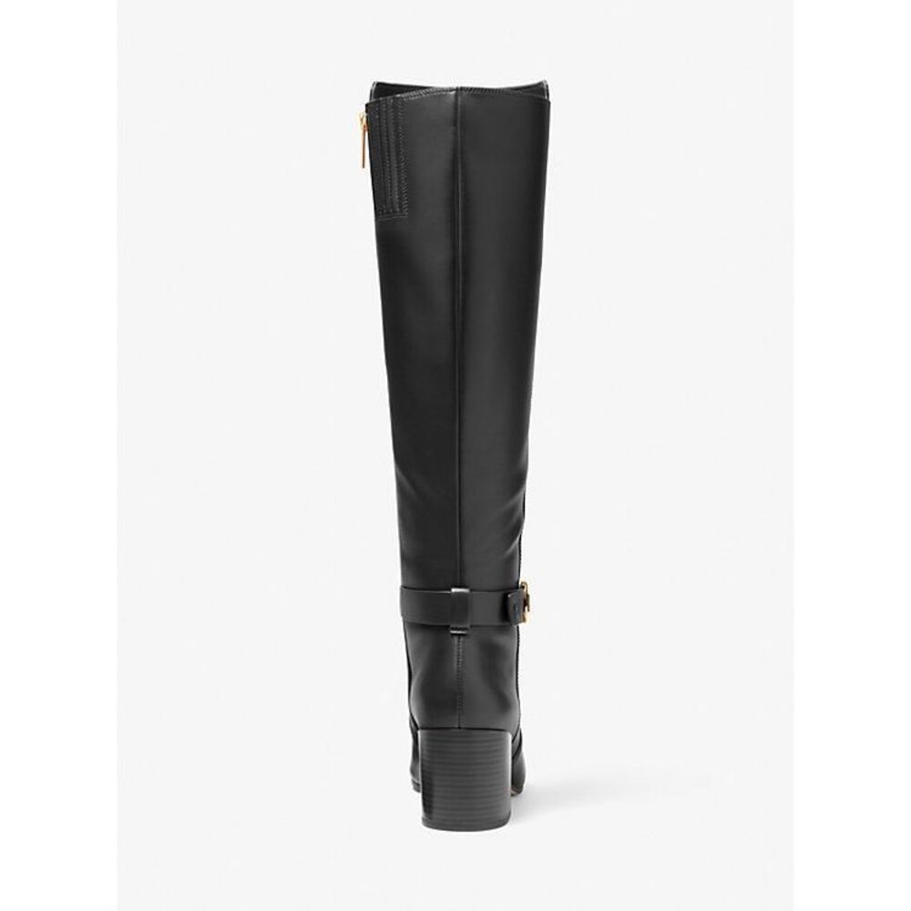 Michael Kors Side Zip Logo Buckle Carmen Leather Tall Riding Boots Black Sz 7.5M - Picture 4 of 12